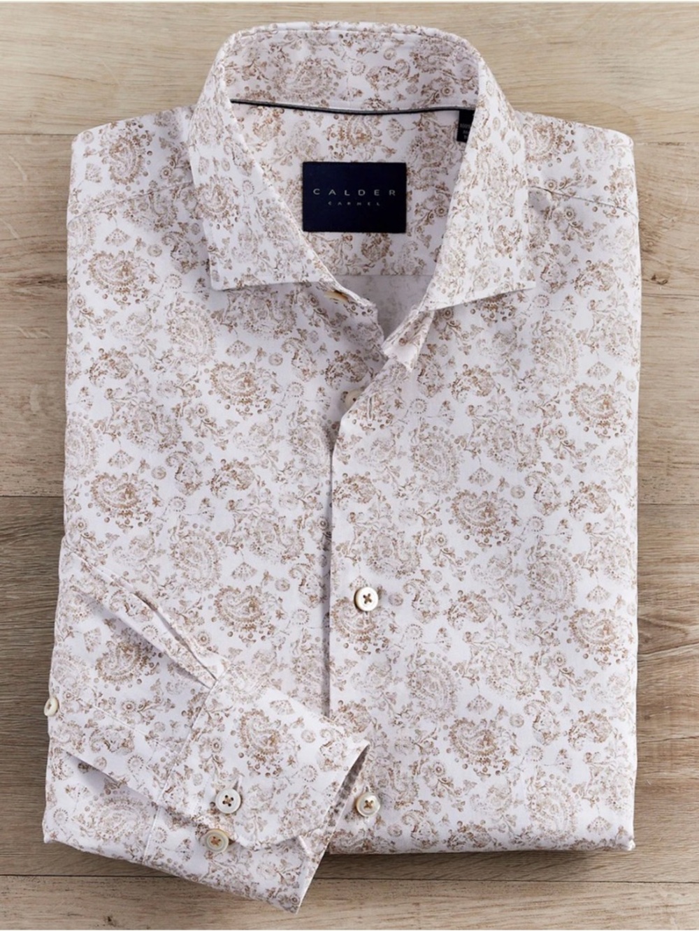 Paisley-Print Long Sleeve Dress Shirt in Beige